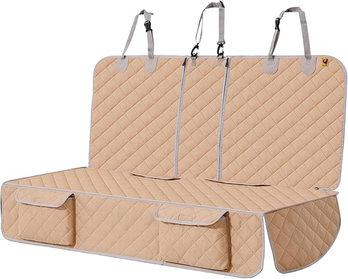 Bark Lover Dog Car Seat Cover for Back Seat,Armrest Compatible, Waterproof Backseat Protector, Nonslip Rear Seat Cover for Dogs & Kids, Universal Size Fits Cars Trucks SUVs (Beige)
