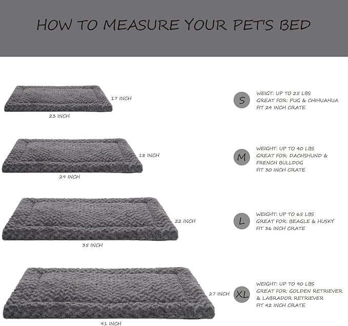 Washable Dog Bed Reversible Dog Beds for Crate Soft Fluffy Kennel Pad Anti-Slip Pet Sleeping Mat for Large Jumbo Medium Small Dogs (Grey, 30.00" x 19.00" x 1.50")