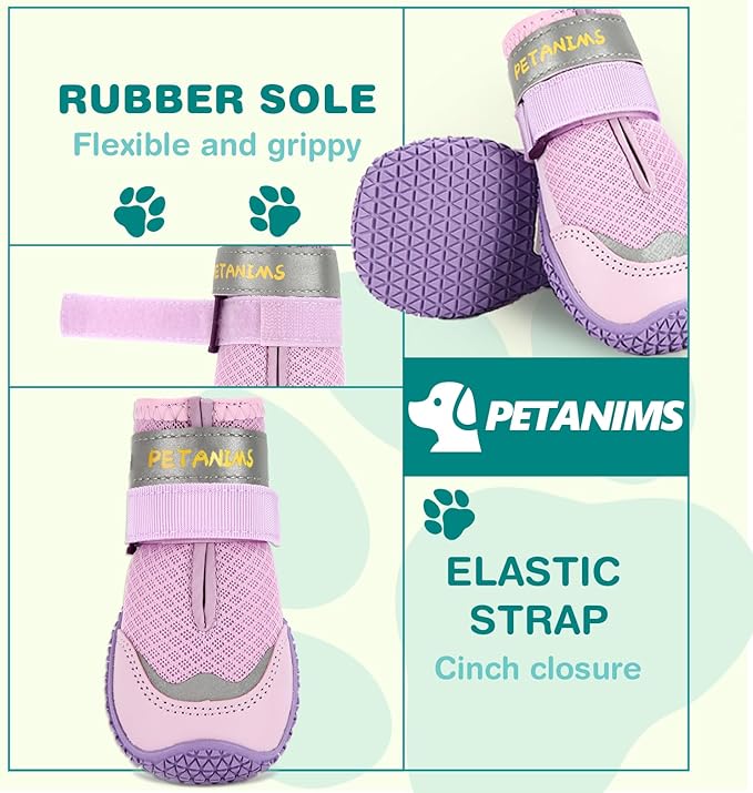 Petanims Dog Shoes for Large Dogs, Medium Dog Boots & Paw Protectors for Winter Snow, Breathable Dog Booties for Hot Pavement, Hardwood Floors Purple Size 6