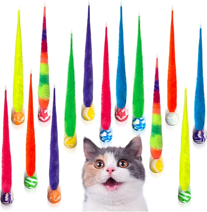 AcceLeah Interactive Cat Elastic Ball - Fur-Rich Rainbow Elastic Ball Cat Toy (14 Pcs)