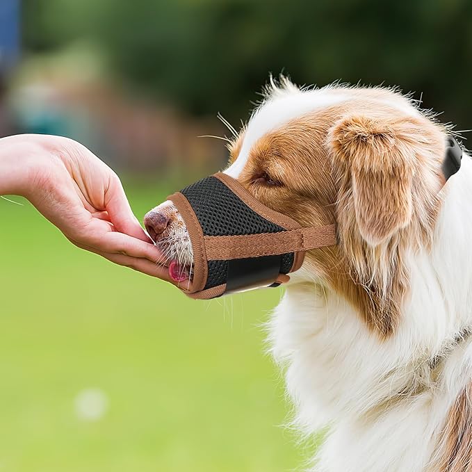 HEELE Dog Muzzle,Soft Nylon Muzzle Anti Biting Barking Chewing,Air Mesh Breathable Drinkable Adjustable Loop Pets Muzzle for Small Medium Large Dogs 4 Colors 4 Sizes (Brown, S)