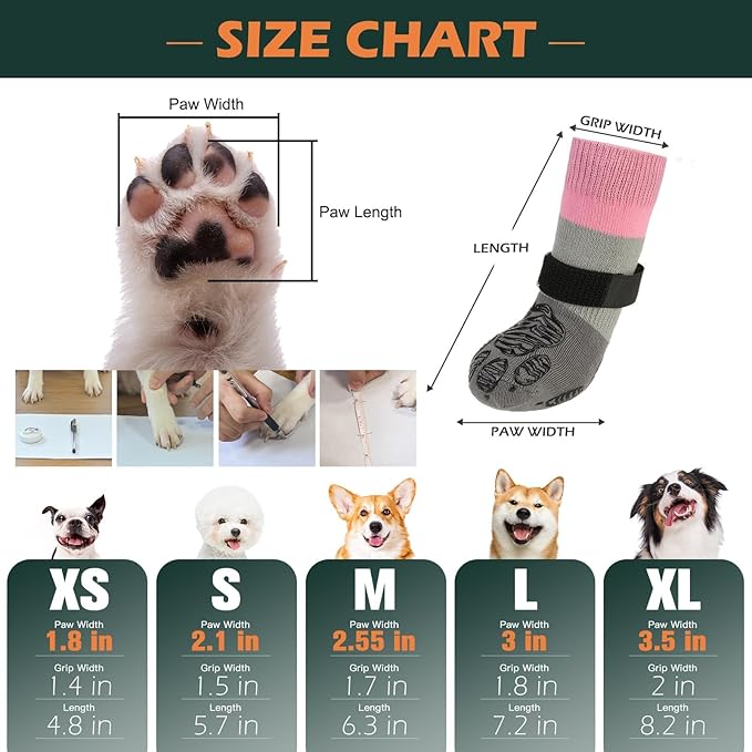 XPAWLORER Anti Slip Dog Socks to Prevent Licking Paws, Dog Shoes for Hot Pavement, Dog Booties for Hardwood Floors, Dog Boots & Paw Protectors with Grippers for Small Medium Large Senior Dogs Pink XL