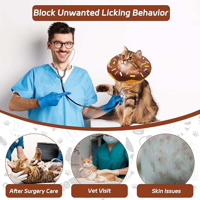 Seyezo Cat Cone Collar Soft, Adjustable Cat Recovery Collar for Small Medium Large Cats, Cute Donut E Collar After Surgery, Cone for Cats to Stop Licking Kitten Cones (Donut Brown, Medium)