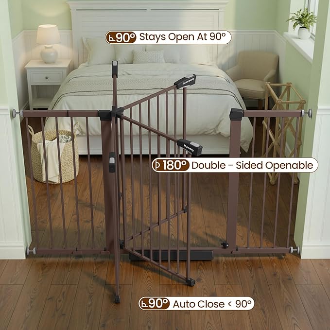 Mumeasy 36" Extra Tall Baby Gate for Doorways, 29.7"-57" Extra Wide Dog Gate for Stairs, Pressure Mounted Auto Close Pet Safety Gate with Easy Walk Thru Door, Large Indoor Child Gate for House, Brown