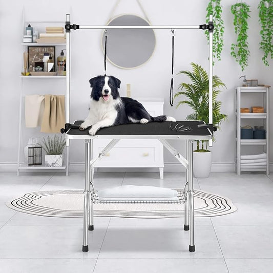 46 Inch Professional Adjustable Pet Grooming Table Heavy Duty with Arm Noose & Mesh Tray for Dog Cat Shower Table Maximum Capacity Up to 265Lb, Black