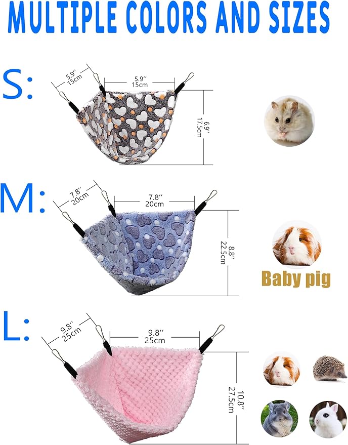 Pack of 2 Hanging Corner Hammock with Hooks for Rats, Squirrels, Sugar Gliders, Guinea Pigs, Hamsters and Other Small Animals. Perfect for Pet Critter Cages. M, Purple+HTCoffee