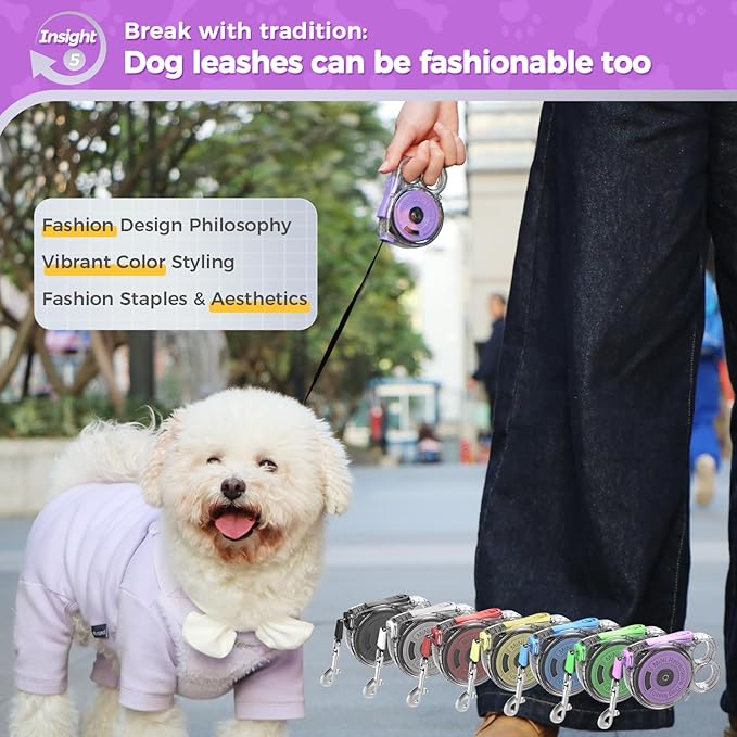 10ft Retractable Dog Leash for Small Dogs, Puppies and Cats, 360° Tangle-Free Walking Leash, One-Handed Brake, Compact Portable for Pets of Small Size
