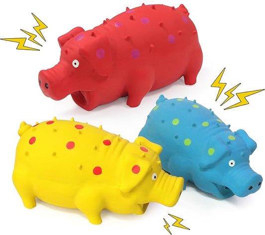 3-Pack Squeaky Pig Dog Toys, Rubber Pig Dog Toys for Small, Medium & Large Dogs, Durable Interactive Latex Squeaky Chew Toys
