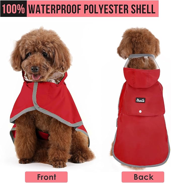 Lukovee Dog Raincoat - Lightweight Hooded Dog Rain Coat for Large Medium Small Dogs, Adjustable Poncho Jacket with Reflective Stripes & Built-in Storage Pocket (Red, Large)
