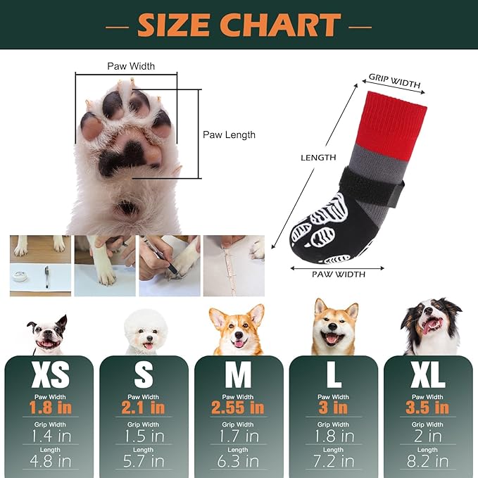 EXPAWLORER Christmas Anti Slip Dog Socks to Prevent Licking Paws, Dog Shoes for Hot Summer, Dog Booties for Hardwood Floors, Dog Boots & Paw Protectors for Small Medium Large Senior Dogs Red Black XL