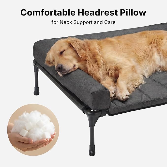 Veehoo Cooling Elevated Dog Bed Add Removable Waterproof Bolster Cushion Mat, Raised Pet Cot with Breathable Teslin Mesh, No-Slip Feet, Dog Sofa Bed for Indoor Outdoor, XXLarge, Black CWC2331B