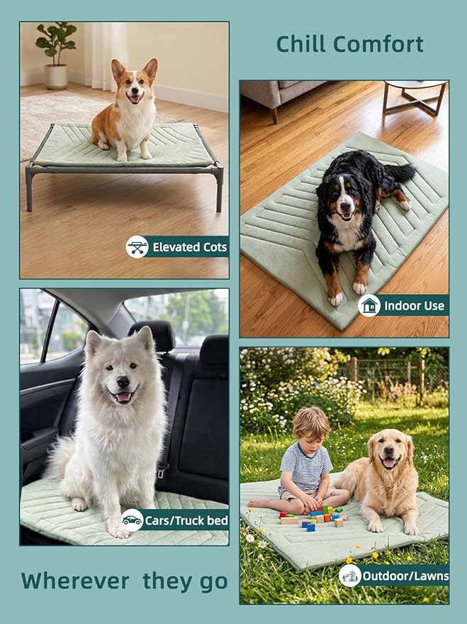 Cooling Mat for Dogs, Q-MAX>0.4 Dog Cooler Blanket for Crate, Summer Dogs Bed Pad, Washable Anti-Slip Pet Mats for Large Medium Dogs Sleeping, Multi-Use Kennel Pads for Truck Car Sofa