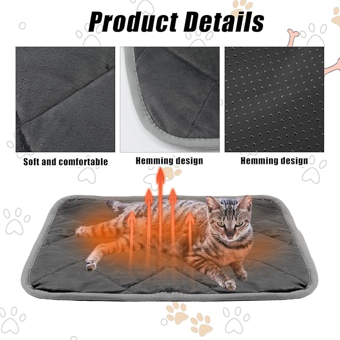Lasuroa 2pcs Self Heating Cat Mat, 16x20 Inch Pet Pad, Heat Reflective Soft Layer Warming Cat Bed Mat, Non Skid Thermal Pads for Puppy, Rabbit in Winter (Gray)