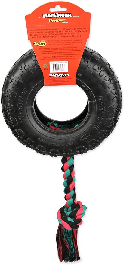 Mammoth TireBiter Originals Parent (Rubber Dog Toy with Cotton-Poly Rope -2 Pack, Large 10'')