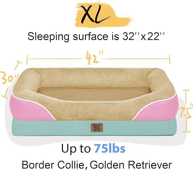 Chez Paw Extra Large Dog Bed Orthopedic - XL Orthopedic Dog Beds Waterproof Pet Couch Memory Foam Sofa Bolster with Removable Cover - 42 x 30