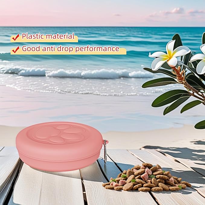 Portable Dog Food & Water Bowl for Travel - Rotating Lock Spill-Proof Pet Dish with Carabiner - BPA-Free Silicone Non Slip Bowl 250ml (Pink, Small)