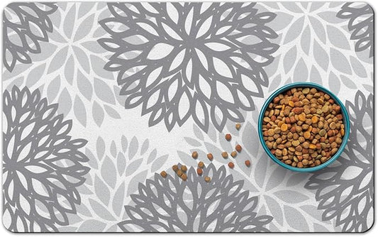 Dog Food Mats for Floors, Absorbent and Quick-Drying Pet Cat Food Mat,Anti-Fouling and Easy-to-Clean Pet Feeding Mat,Dog Bowl Mat for Messy Drinking Water Bowls.17x27, Bohemia Dahlia Floral Style
