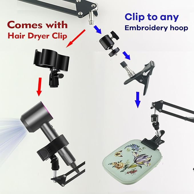 Embroidery Hoop Stand,Rotate Hand Embroidery Stand Embroidery Holder Stand Can Move Freely Hand Embroidery Stand Floor Cross Stitch Stand Suitable for Embroidery Hoop (with Hair Dryer Clamp)