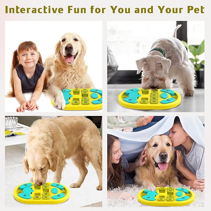 Dog Puzzle Toy, Interactive Treat Puzzle for IQ Training & Mental Stimulation, Non-Slip Slow Feeder Enrichment Boredom Buster for Puppies Small Medium Large Dogs Cats, Yellow Gift