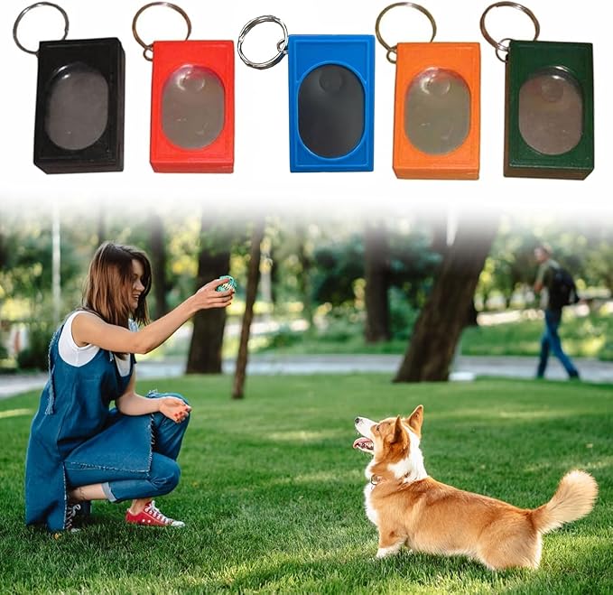 2pcs Portable Square Box Training Clicker Puppy Clicker Trainer for Dogs Cats Birds Lizards Fish Aid for Indoor Use (Red+Blue)