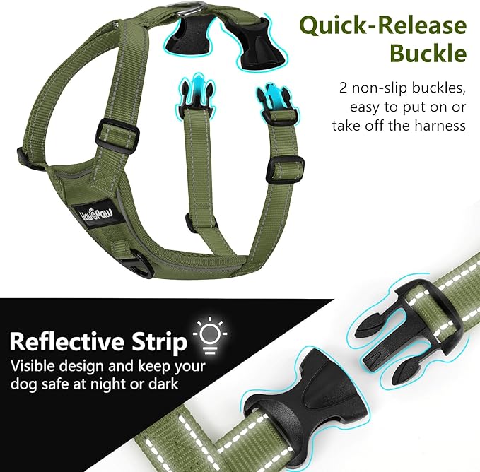 VavoPaw Dog Seat Belt Harness for Car, Dog Car Harness Adjustable Mesh Breathable & Dogs Seatbelt Safety Tether with Elastic Bungee for Small Medium Large Pets(Army Green, L)