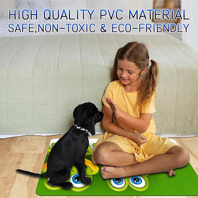 Dog Food Mat, 15.7" x 23.6" Absorbent Pet Feeding Mat for Food and Water, Waterproof Diatom Mud Pet Placemat with Non-Slip Rubber Backing, Easy Clean Cat Bowl Mat for Floors - Green Frog
