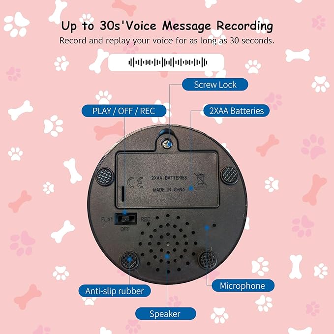 Dog Buttons for Communication, 4 PCS Talking Button for Cats and Dogs, 30 Second Voice Recordable Pet Training Buzzer with Waterproof Mat 25 Scene Stickers