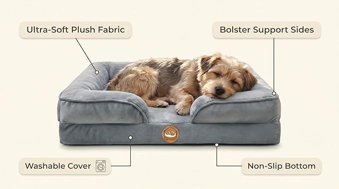 Orthopedic Dog Bed for Medium Dogs- Memory Foam Pet Bed with Cooling Support, Calming Washable Dog Bed with Soft Bolster, Removable Machine Washable Cover, Non-Slip Bottom with My Home Label