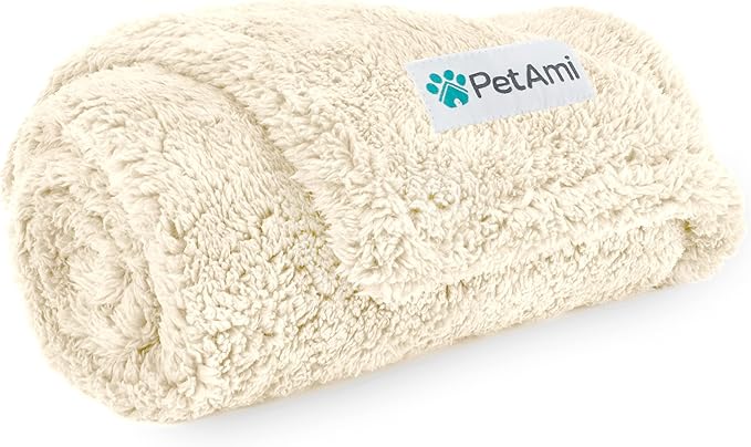 PetAmi Fluffy Waterproof Dog Blanket for Couch and Bed, Reversible Sherpa Pet Throw, Pee Proof Furniture Protector Sofa Cover, Washable Cat Blanket for Small Medium Dogs and Cats (Beige Cream, 24x32)