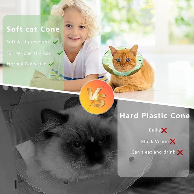 Seyezo Cat Cone Collar Soft, Adjustable Cat Recovery Collar Kitten Cones to Stop Licking, Cute Donut E Collar After Surgery, Cats Neck Pillow Cone Elizabethan Cones of Shame (Waterproof Green, Medium)