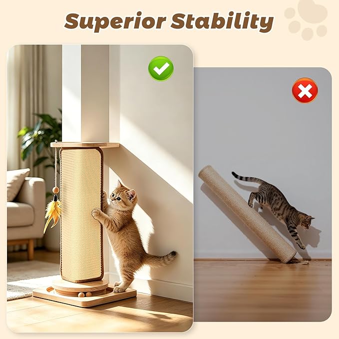 Small and Medium-Sized Cat Scratcher, 22-inch Sisal Scratching Post, Suitable for Wall Corner, Sisal Cat Scratch Pad for Sofa Corner, with Toy Ball,Suitable for Small and Medium-Sized Cats