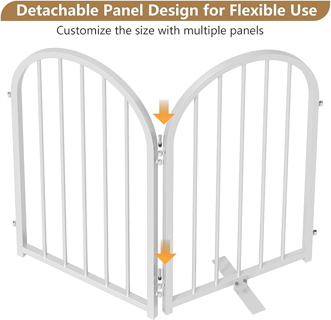 PUPETPO Full Metal Dog Gate for Indoor Outdoor, 24" Tall Free Standing Pet Dog Fence, 54" Wide Arched Pet Gates for Stairs, Hallways, Doorways, Kitchen, Decks, Yards (White, 3 Panels)