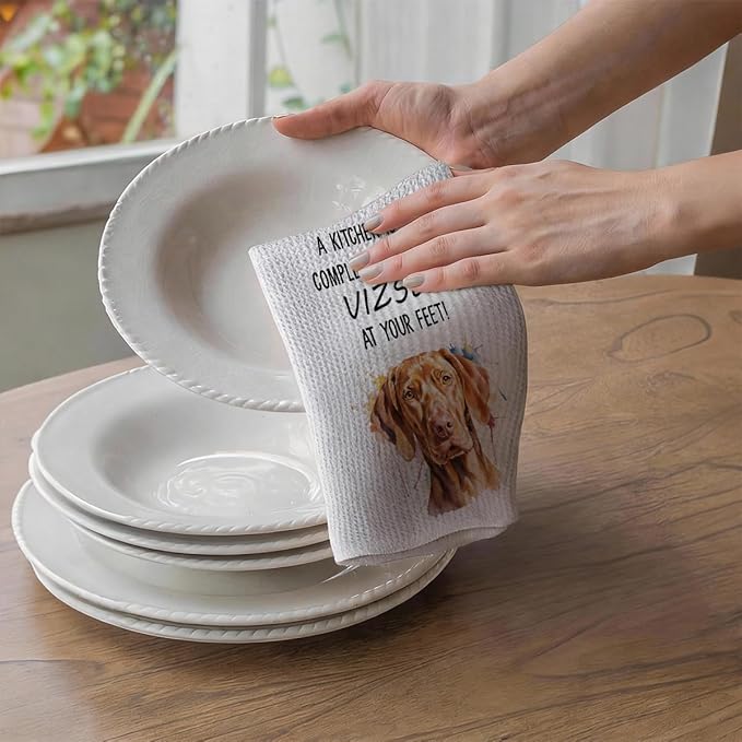 4Pcs Cute Vizsla Kitchen Towels 24x14 Inch, Vizsla Gifts for Woman Mom, Reusable Waffle Weave Microfiber Absorbent Hand Tea Dish Towels for Kitchen Bathroom Home Decor, Dog Lovers Gifts, Pet Owners