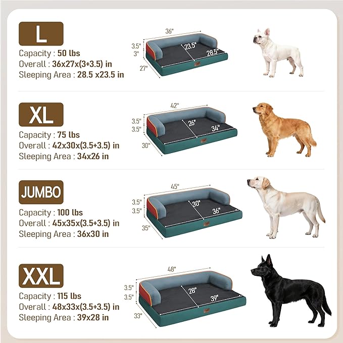 Comfort Expression Memory Foam Dog Bed Large Sized Dogs - XL Waterproof Orthopedic Pet Bed for Big Dog with Washable Removable Cover Non-Slip Pet Sofa Couch, 42 x 30
