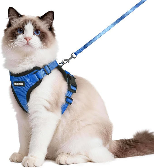 rabbitgoo Cat Harness and Leash Set, Escape Proof Vest Harness for Safe Outdoor Walks, Soft Breathable Adjustable Vest with Reflective Strips for Average to Large Cats, Navy Blue, M
