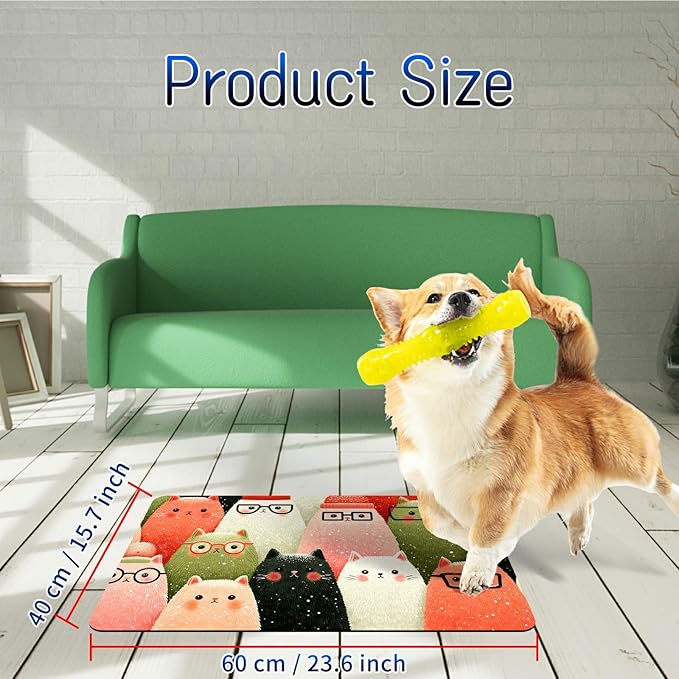 Dog Food Mat, 15.7" x 23.6" Absorbent Pet Feeding Mat for Food and Water, Waterproof Diatom Mud Pet Placemat with Non-Slip Rubber Backing, Easy Clean Cat Bowl Mat for Floors - Glasses Kitten