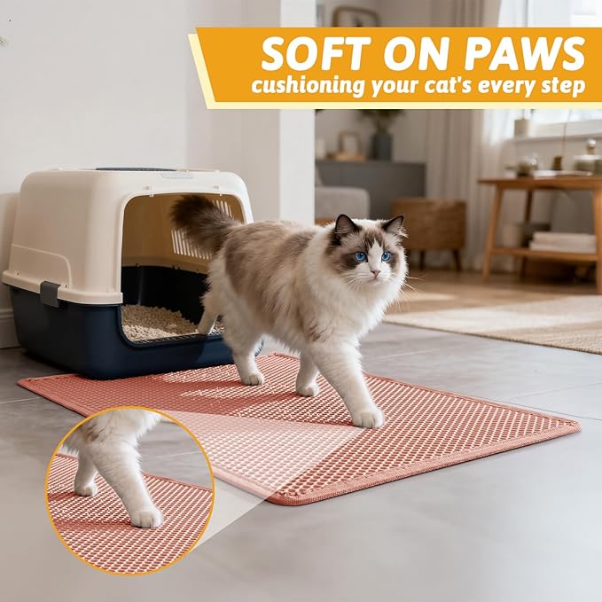Pieviev Cat Litter Mat Double Layer Waterproof Urine Proof Trapping Mat 1 Pack (Red, 30x24 Inch (Pack of 1))