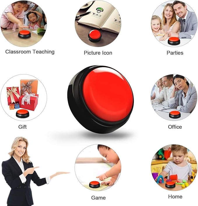 Recordable Talking Button, Dog Buttons for Communication Pet Training Buzzer, 30 Seconds Record & Playback, Funny Record Buttons for Pet, Classroom, Office, Home