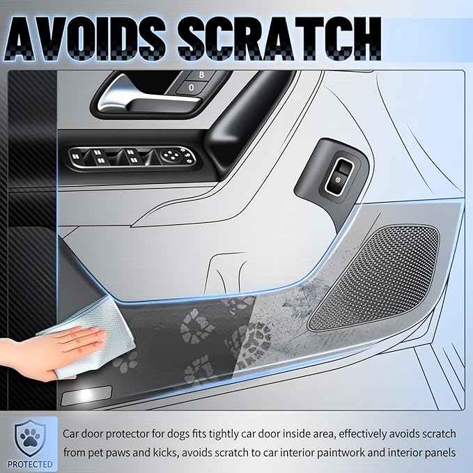9.84Ft x 7.87" Car Door Protector,Clear Car Door Sill Protector Kit to Avoid Dog Scratches and Dirt,Self-Adhesive Protective Film as Cars Doors Edge Guards Include Scraper/Knife/Towel