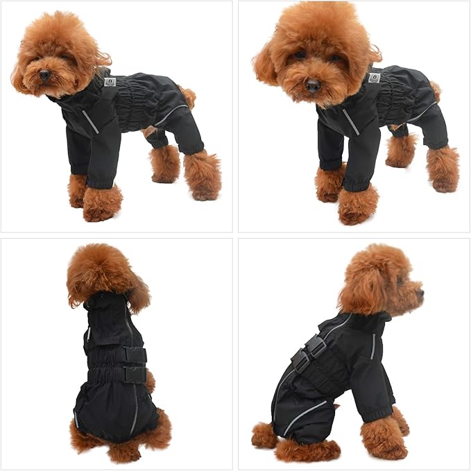 Lovelonglong Waterproof Dog Raincoat – 4-Leg Full Body Dog Rain Suit with Reflective Strips & Leash Opening, Outdoor Dog Jacket for Rainy Weather
