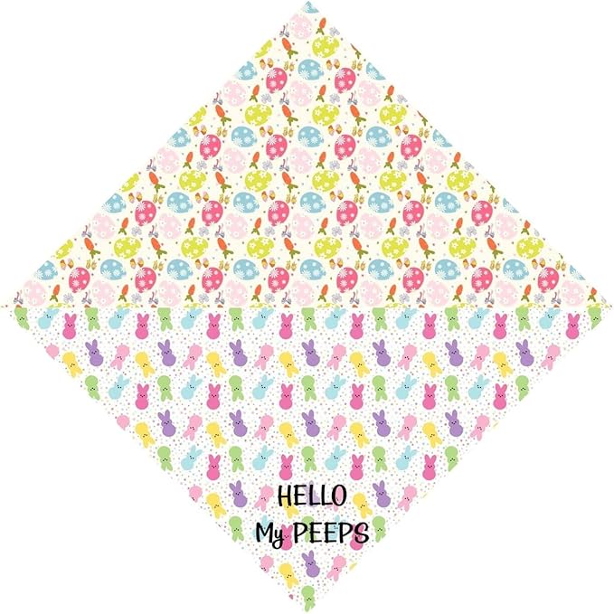 Easter Dog Bandana Reversible 2 Pack Small, Spring Easter Pet Bandanas for Dogs Cute Pink Grey Colorful Peeps Adjustable Triangle Holiday Scarves for Medium Large Extra Large Boy Girl Dogs