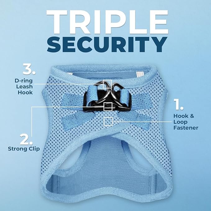 Best Pet Supplies Voyager Step-in Air Harness - All Weather Mesh, Reflective, No Pull Harness for Dogs, Cats - Secure with Hook & Loop Fastener, Buckle, Double D-Rings - Baby Blue, XS