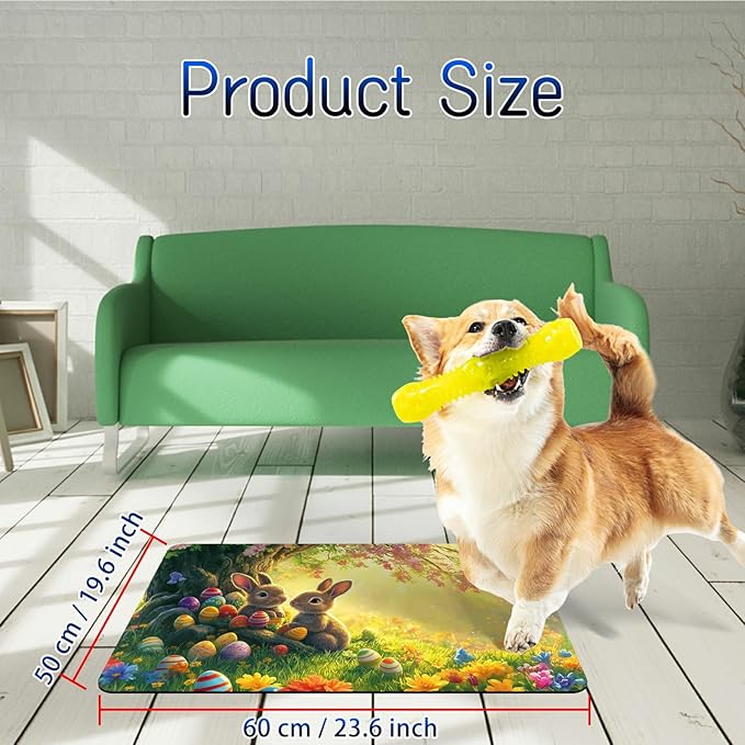 Dog Food Mat, 19.6" x 23.6" Absorbent Pet Feeding Mat for Food and Water, Waterproof Diatom Mud Pet Placemat with Non-Slip Rubber Backing, Easy Clean Cat Bowl Mat for Floors - Forest Rabbit