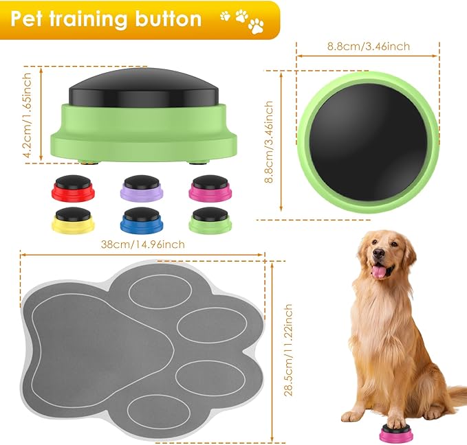 6 Pcs Dog Buttons for Communication, Talking Buttons for Dogs, Recordable Sound Buttons with Dog Button Mat and Scene Stickers, 30 Seconds Dog Buttons for Pet Sound Training Toy