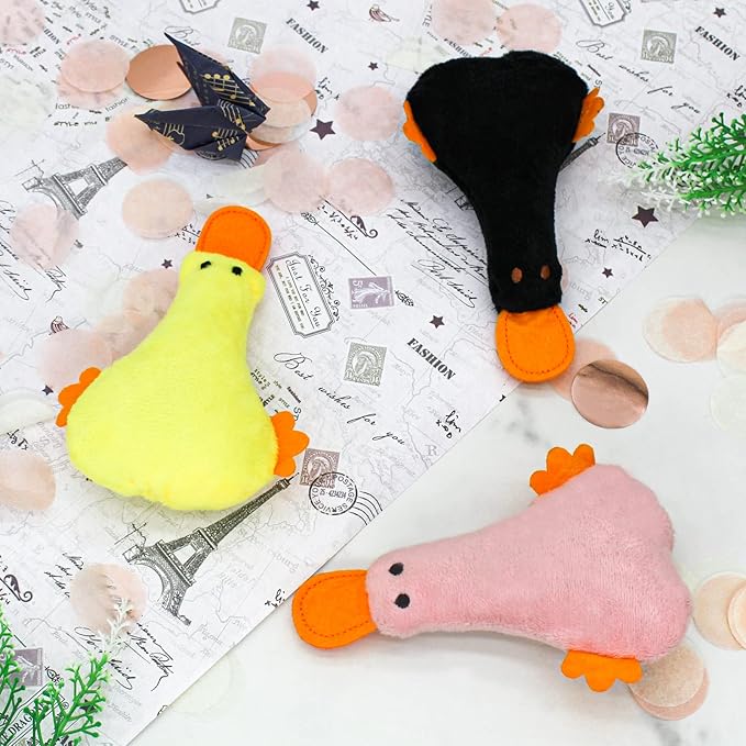 Andiker Cat Catnip Toys, 3Pcs Cat Interactive Toys for Indoor Cats, Soft Plush Kitten Kitten Toys with Crinkle Paper for Relieve Stress, Reduce Boredom, Teething (Duck)