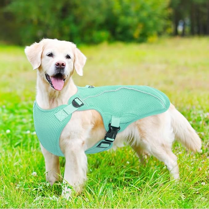 Kuoser Dog Cooling Vest for Large Dogs, Lightweight Doggie Cooler Jacket Breathable Mesh Pet Cooling Shirts Reflective Puppy Cool Harness for Beach, Hiking, Walking Green XXL