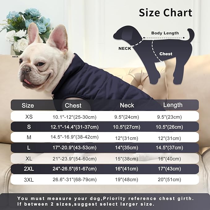 JoyDaog 2 Layers Fleece Lined Warm Dog Jacket for Winter Cold Weather,Soft Windproof Large Dog Coat,Blue XXXL