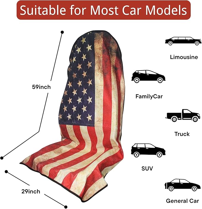 Waterproof Car Seat Cover for Front Seats, Protector for Cars SUVs Trucks, Sweat Towel Seat Covers Bucket for Gym,Workout,Beach,Hiking,Running and Swimming(American Flag Red, 2PCS)