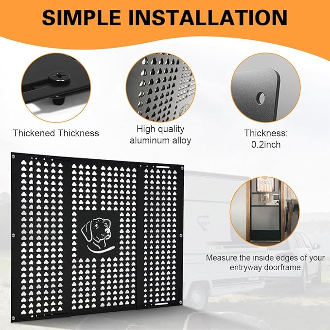 SKTYANTS RV Screen Door Protector Guard for Dogs - Black Adjustable Aluminum Alloy Grille (Fits 16"-31.7" Doors), Rust-Proof Pet-Proof Protector for RV Camper Travel Trailer Entry