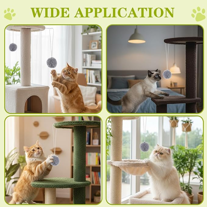 15 Pack Cat Tree Replacement Ball for Cat Tower Interactive Dangling Toys with Bell and Elastic Rope Kitten Tower Replacement Balls Plaything Add Ons for Scratching Post Tree
